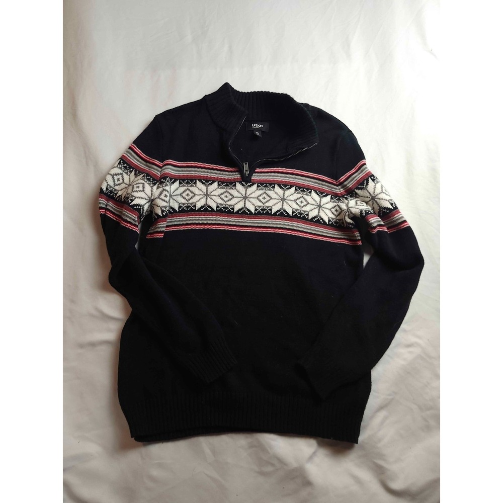 Urban Pipeline Sweater Mens Size XL Black Knit Fair Isle Winter‎ Ski Quarter Zip